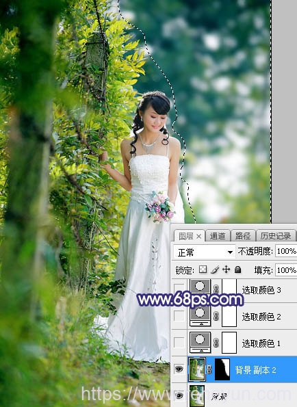 Photoshop调出橙色逆光树林新娘婚纱照片 - 第3张  | 热河云
