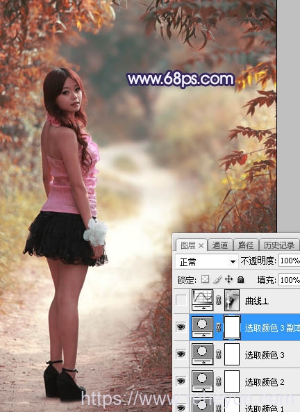 打造阳光照射树林背景女生照片的PS教程插图7