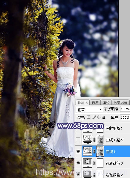 Photoshop调出橙色逆光树林新娘婚纱照片 - 第14张  | 热河云