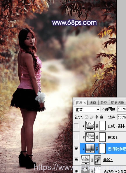 打造阳光照射树林背景女生照片的PS教程插图10