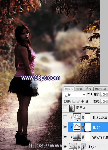 打造阳光照射树林背景女生照片的PS教程插图11