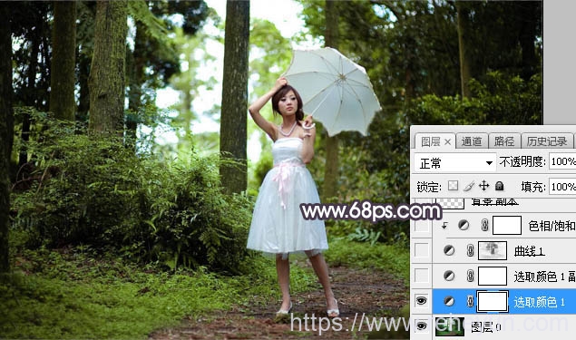 调出淡紫色逆光树林女生照片的PS教程插图3