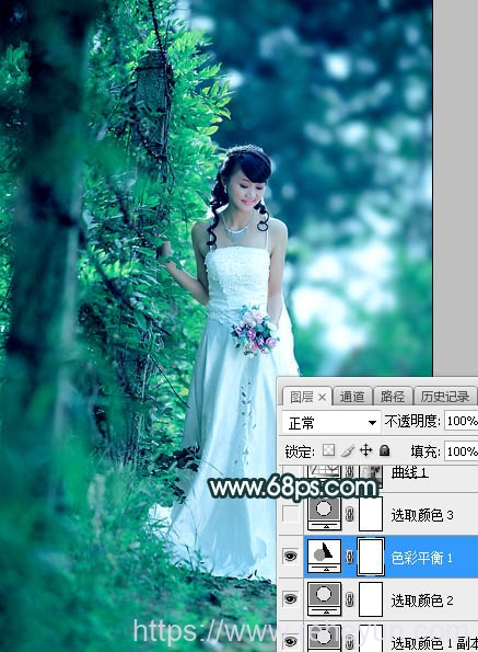 调出青蓝色逆光树林新娘婚纱照片的PS教程 - 第14张  | 热河云