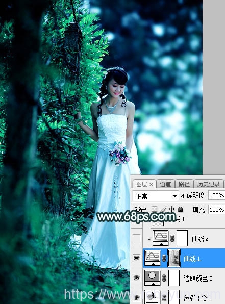 调出青蓝色逆光树林新娘婚纱照片的PS教程 - 第20张  | 热河云