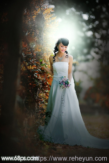 打造黄绿色清纯女生婚纱照片的PS教程-热河云