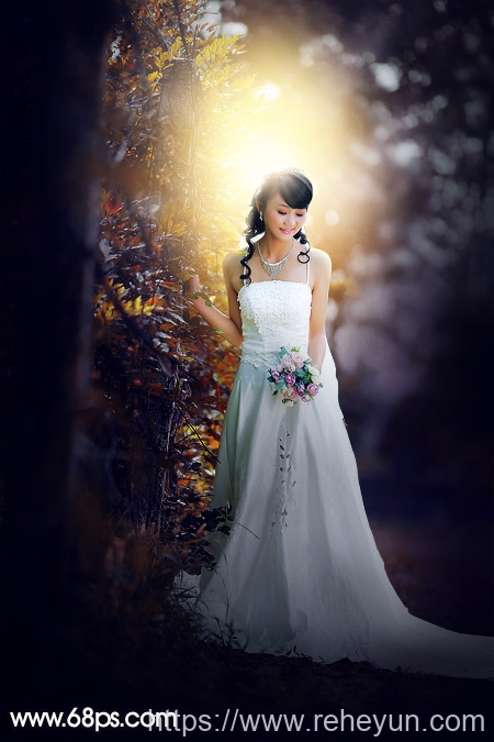 给树林背景婚纱照片添加暖色逆光效果 - 第1张  | 热河云