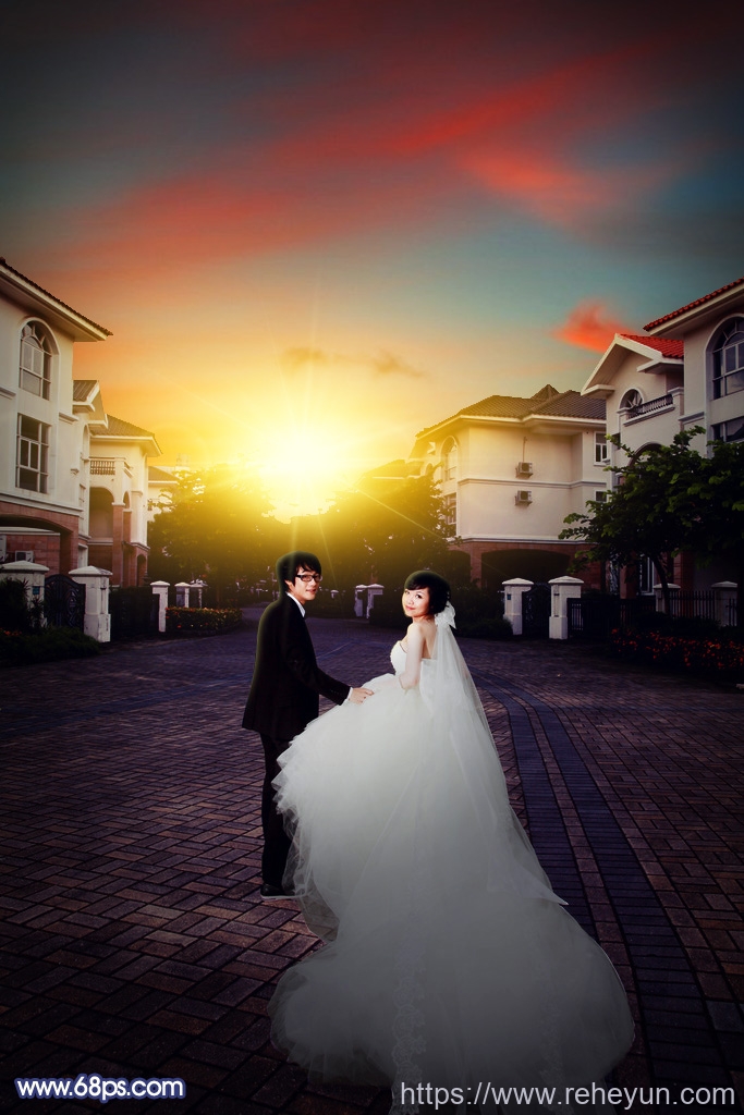 调制阳光下别墅背景婚纱照片的PS教程插图1