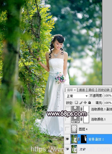 Photoshop调出逆光青红色新娘婚纱照片 - 第3张  | 热河云