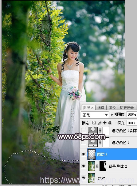 Photoshop调出逆光青红色新娘婚纱照片 - 第4张  | 热河云