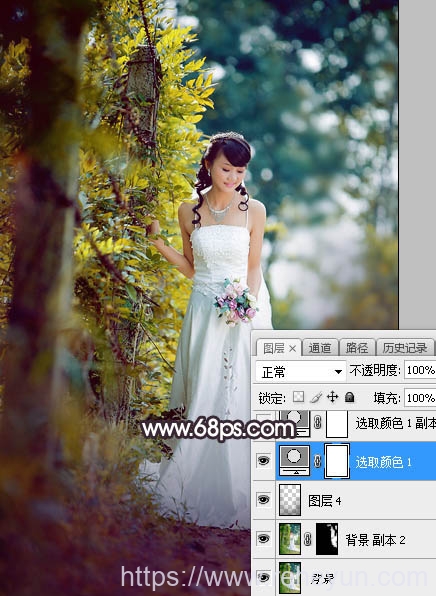 Photoshop调出逆光青红色新娘婚纱照片 - 第9张  | 热河云