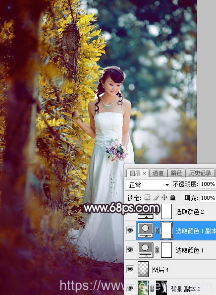 Photoshop调出逆光青红色新娘婚纱照片-热河云