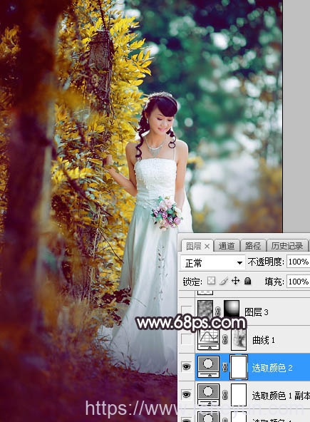 Photoshop调出逆光青红色新娘婚纱照片 - 第12张  | 热河云