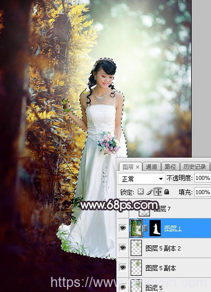 Photoshop调出逆光青红色新娘婚纱照片 - 第19张  | 热河云
