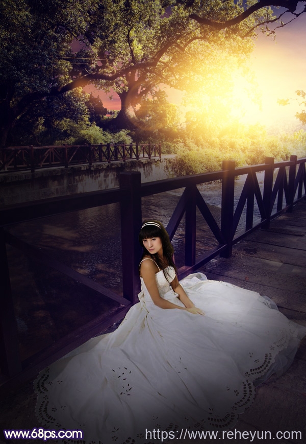 调出公园背景紫黄色霞光婚纱照片的PS教程 - 第1张  | 热河云