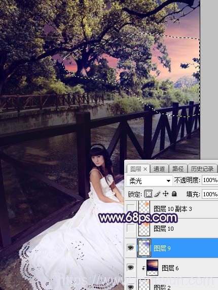 调出公园背景紫黄色霞光婚纱照片的PS教程 - 第16张  | 热河云